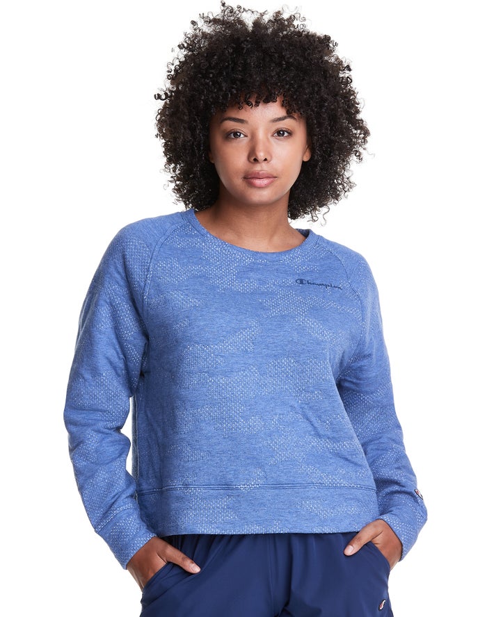 Champion Sweatshirt Dames - Blauw - Soft Touch Double Knit Camo Crew ( 594708-JVY )